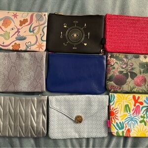 Lot of 9 Ipsy bags, cosmetic bags, makeup bags